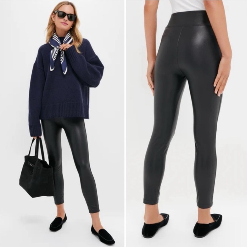 Tuckernuck black faux, leather high waisted wide waistband pants leggings. S - Picture 2 of 10